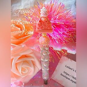Fancy beaded pen/pink purse/pink beads/gifts/pearl pen/